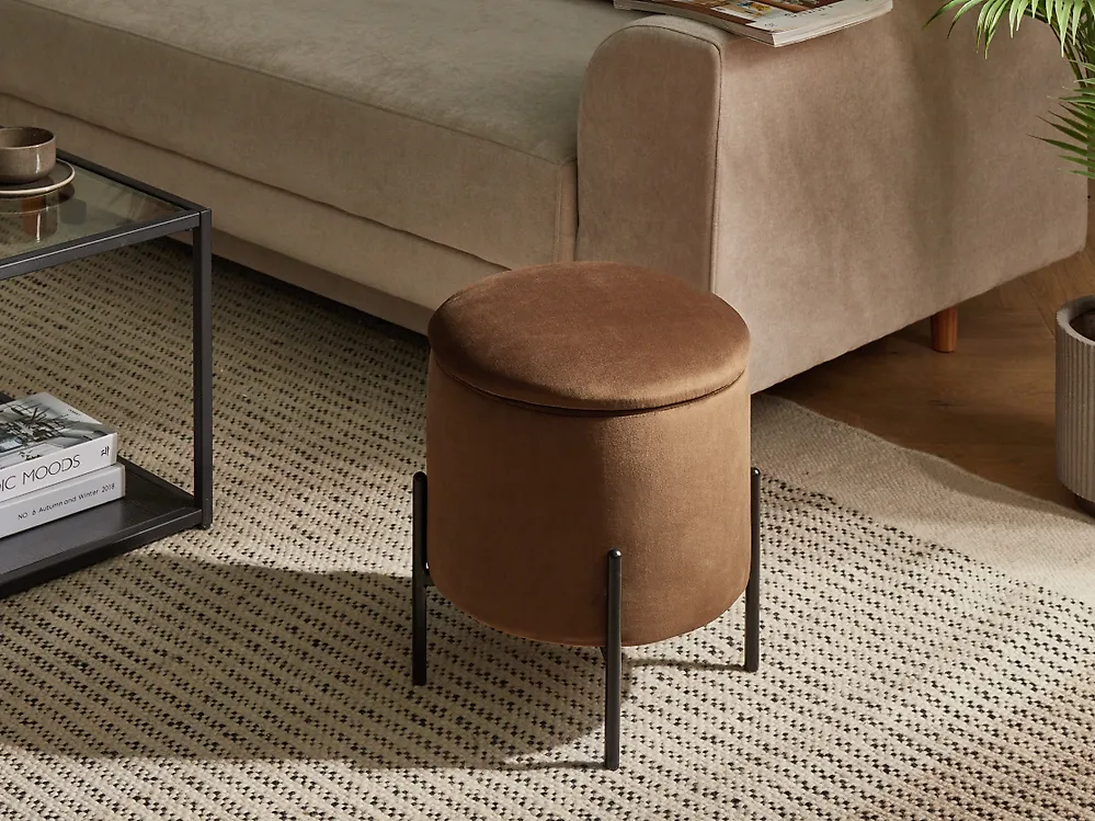 Pouf mit Stauraum WENONA Samtstoff Dunkelbraun