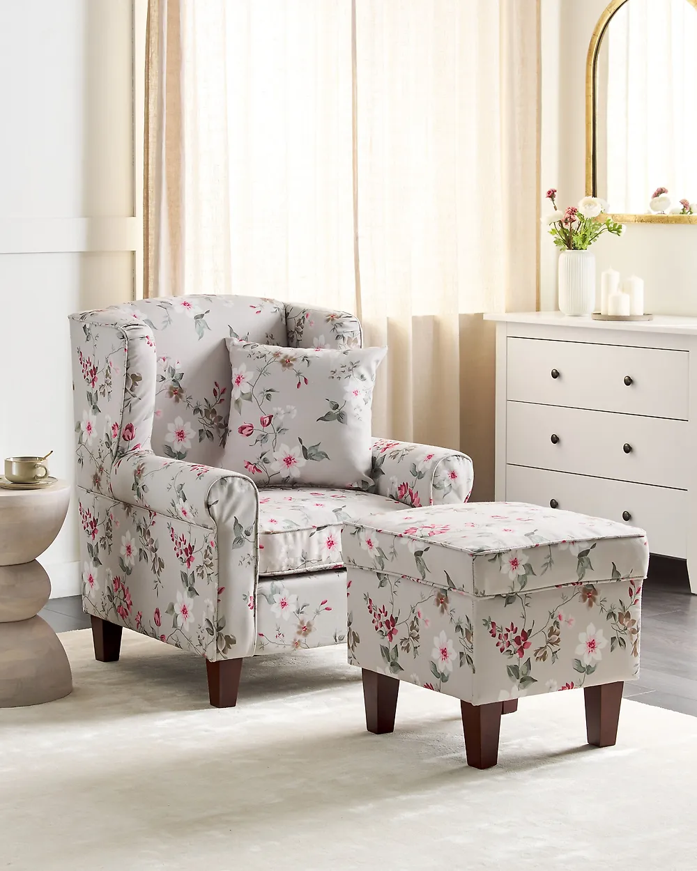 Wingback Chair HAMAR with Footstool Fabric Light Grey_1172238