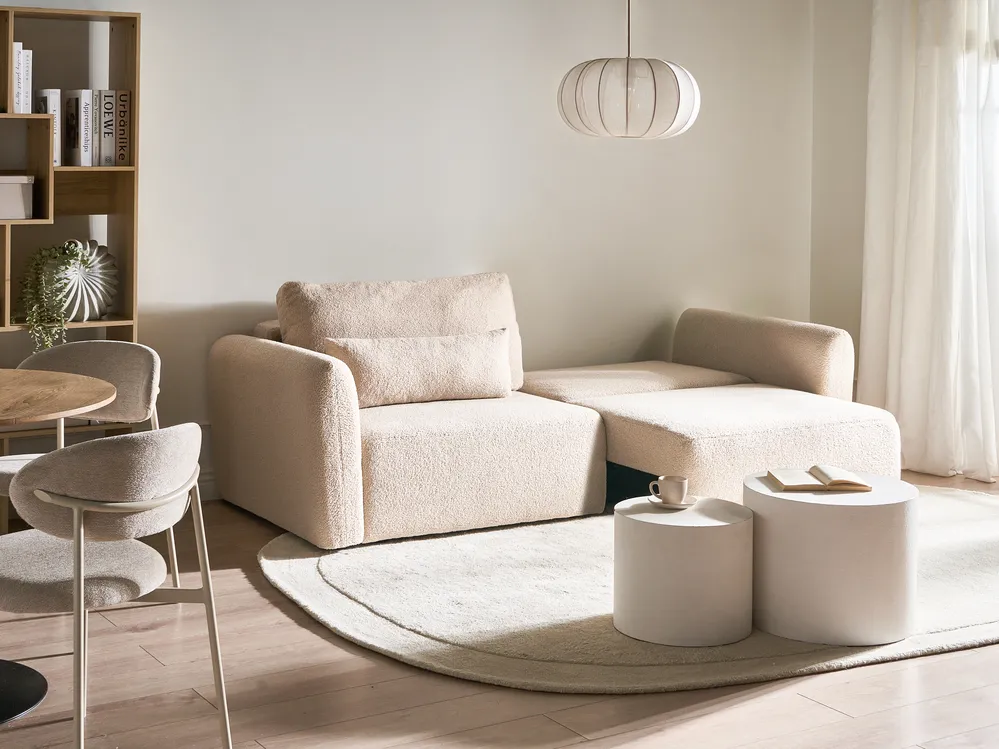 Sofa Bed 3 Seater VAXHOLM with Storage Boucle Light Beige_1026831