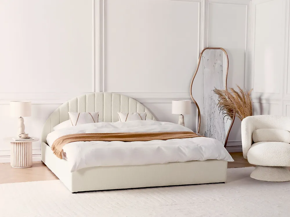Bett mit Stauraum CHADENET Bouclé Cremeweiß 180 x 200 cm_1183968