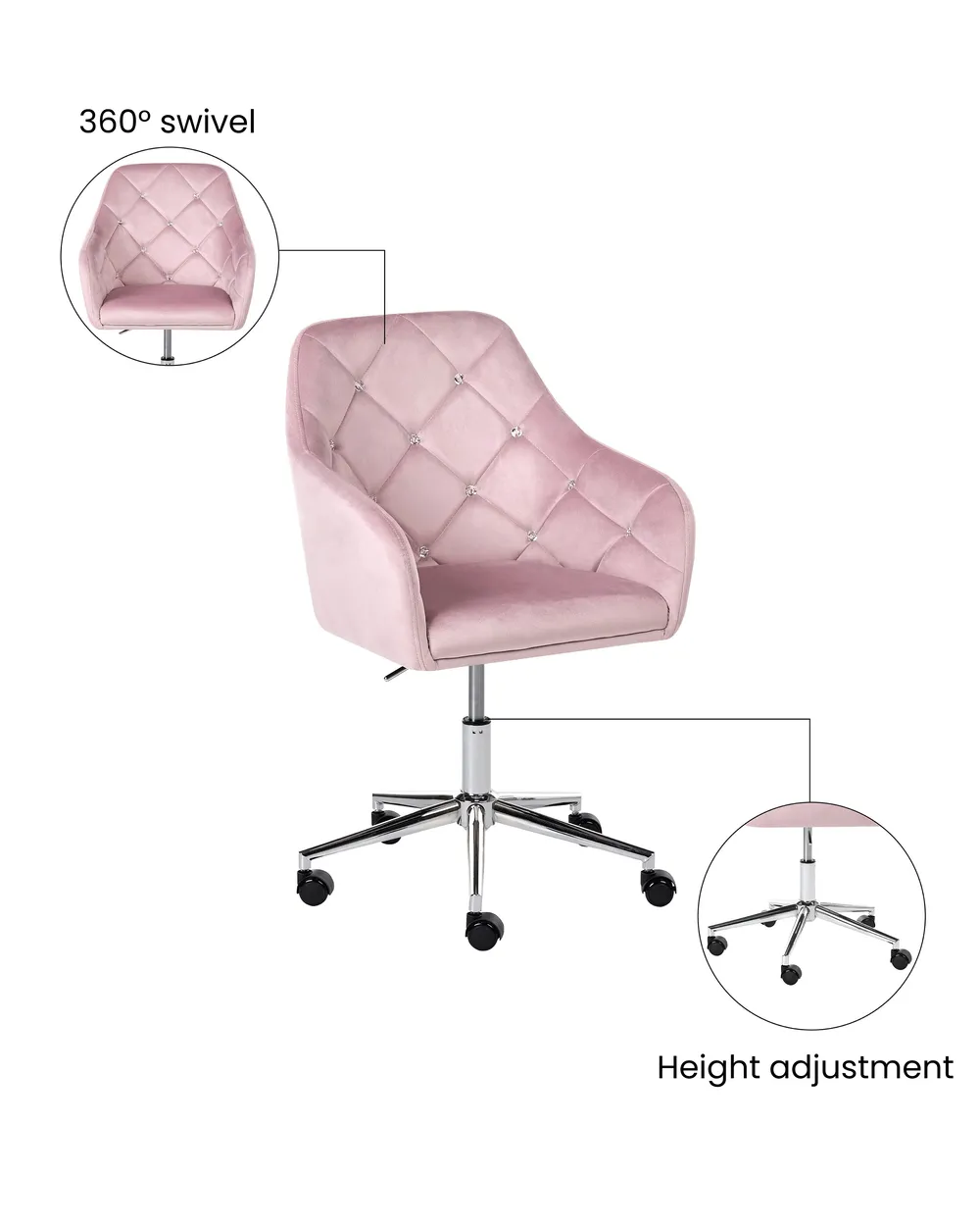 Desk Chair VELORIA Velvet Pastel Pink_1065146