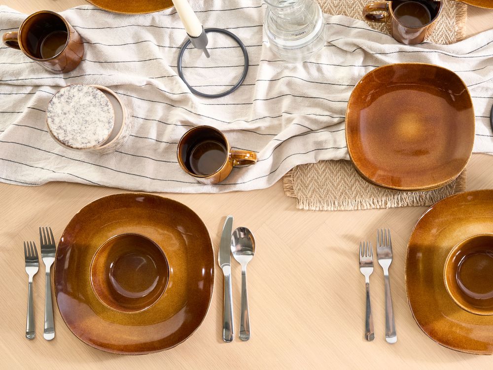 Set de 16 couverts de table TURMERIC Grès Marron doré