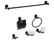Badezimmerhalter Set 6-teilig POCONE mit Handtuchstangen und -haken Schwarz_989589