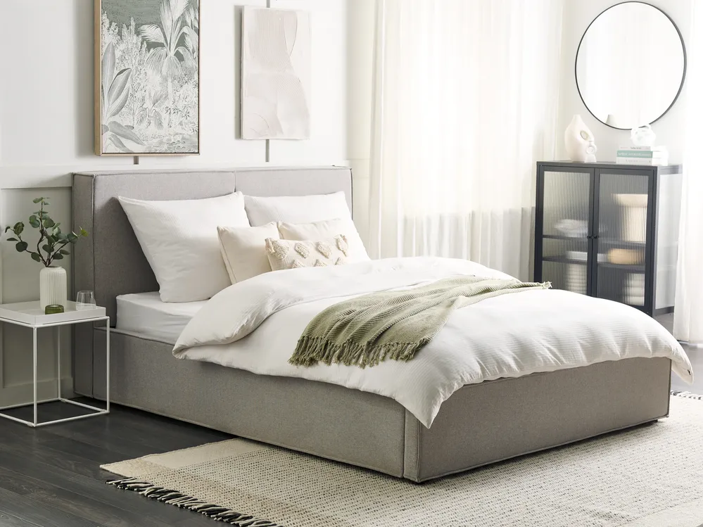 Bett mit Stauraum MOISSAC Stoff Hellgrau 160 x 200 cm