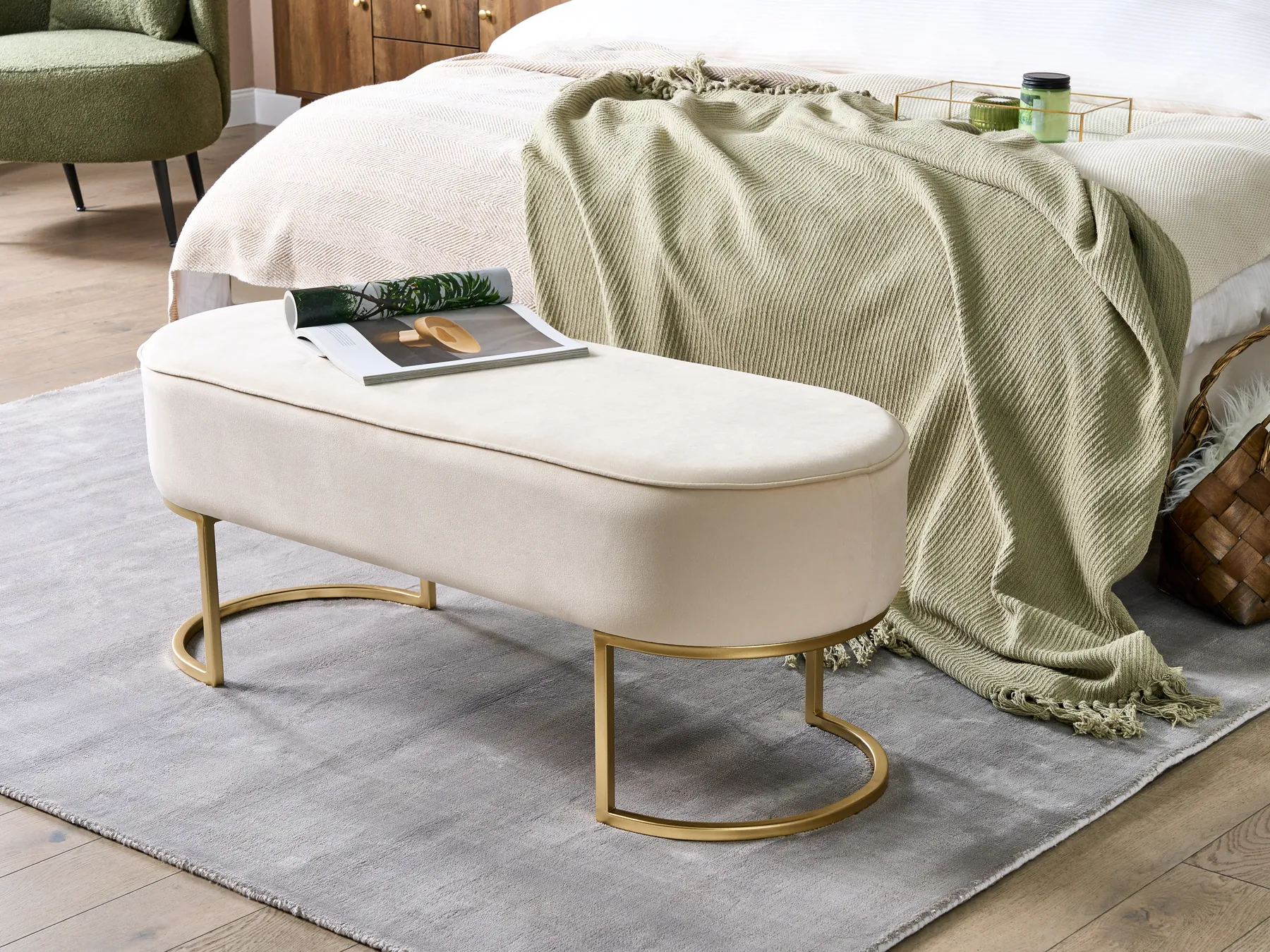 Polsterbank MILRY Samtstoff Hellbeige_876725