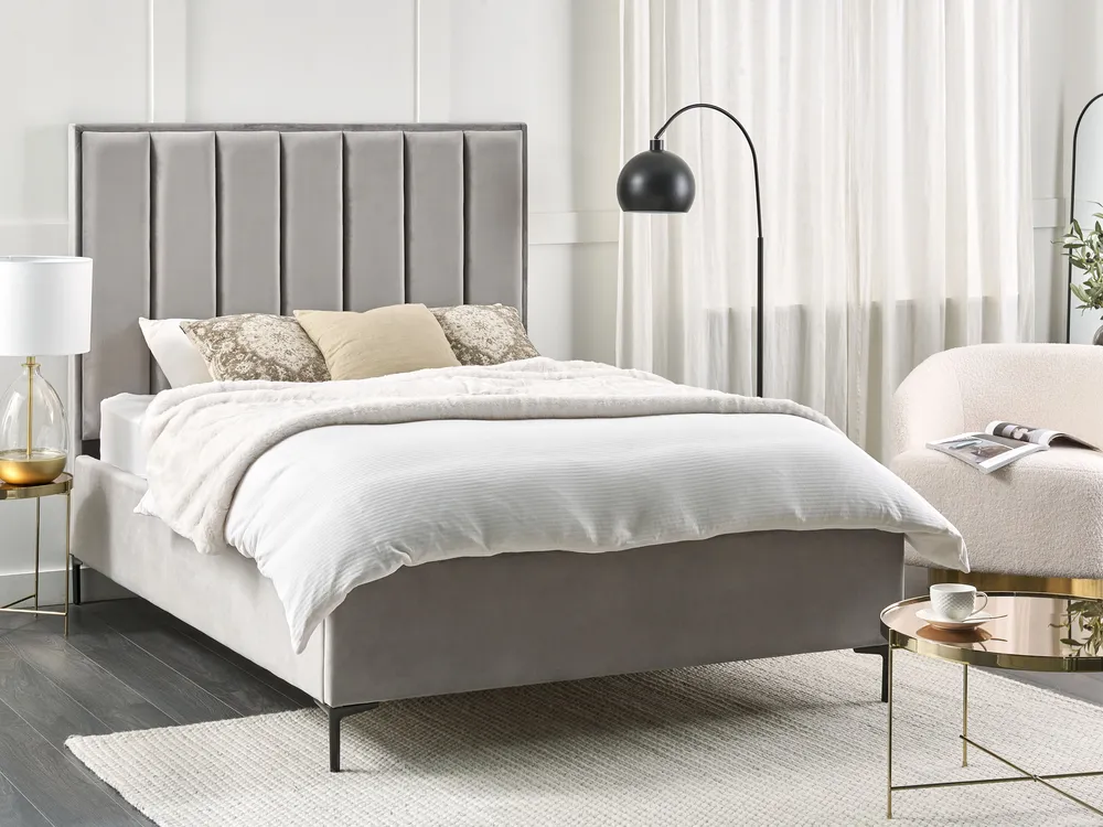 Bett mit Stauraum SEZANNE Samtstoff Hellgrau 140 x 200 cm