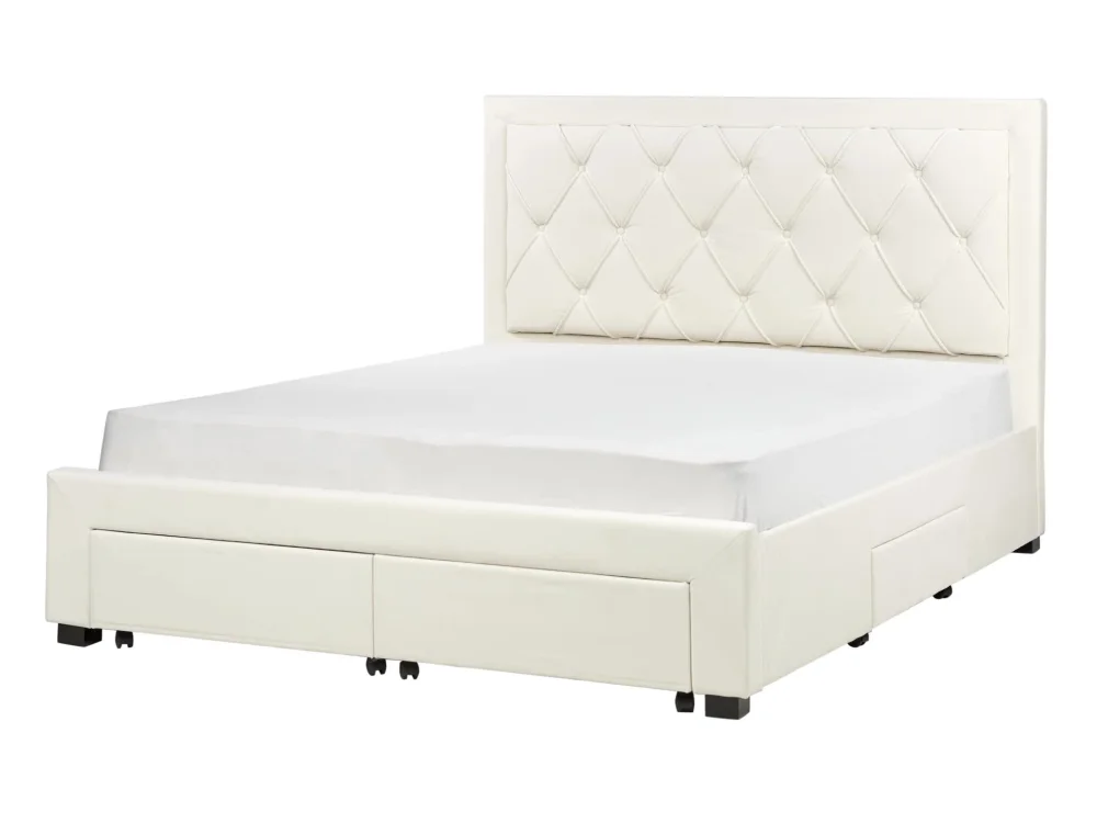 Bed with Storage Drawers LIEVIN Velvet Light Beige 160 x 200 cm (EU King Size)_902426