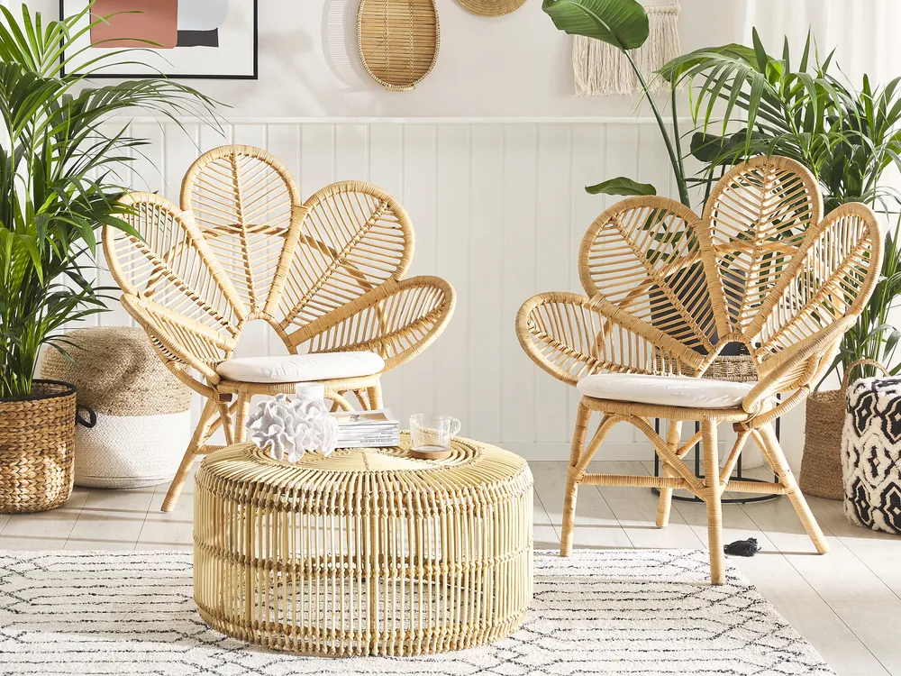 Bistro Set inkl. Kissen FLORENTINE / LIMNI Rattan Beige_793934