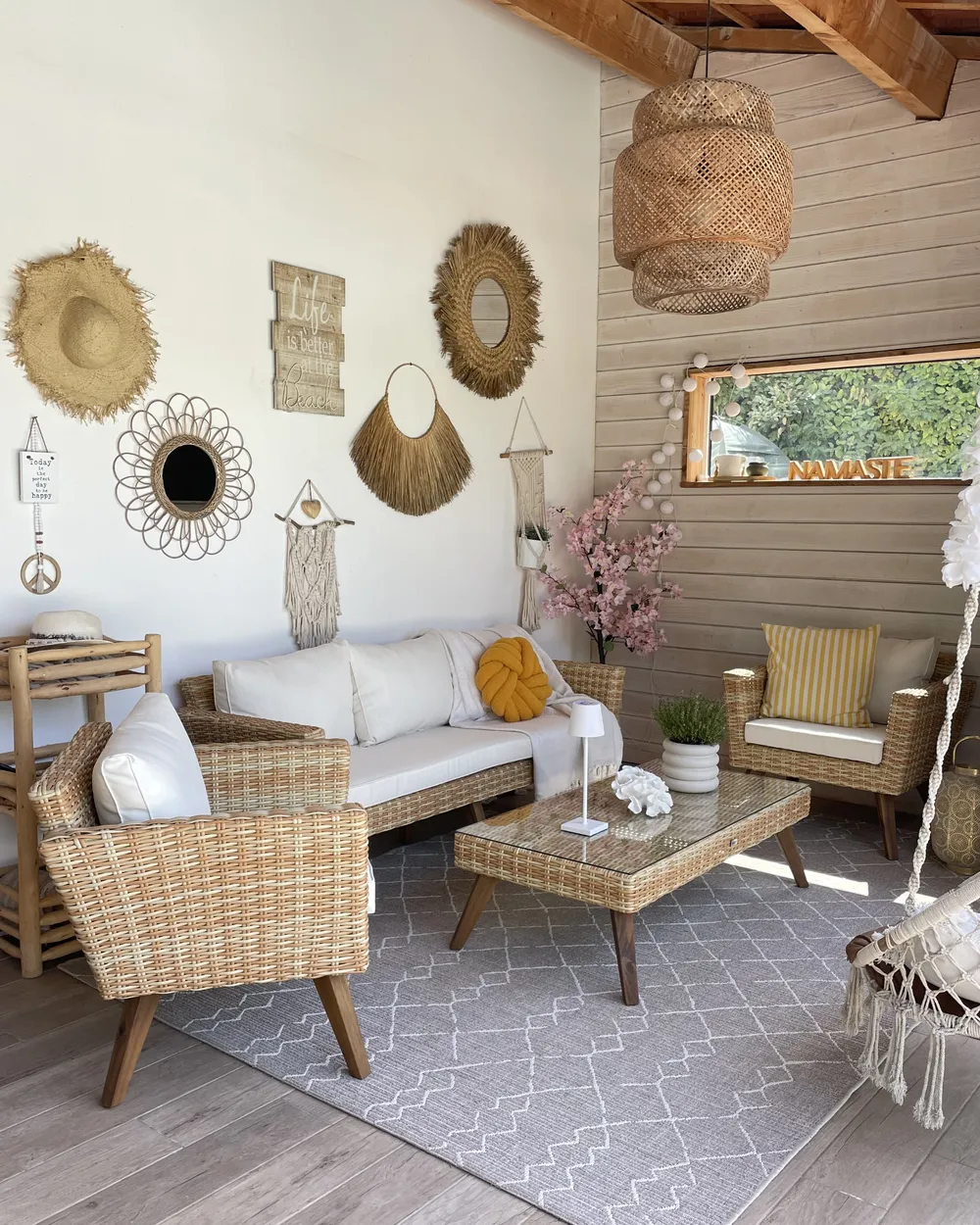 Lounge Set mit Tisch 5-Sitzer VITTORIA XL Polyrattan Cremeweiß_1012334