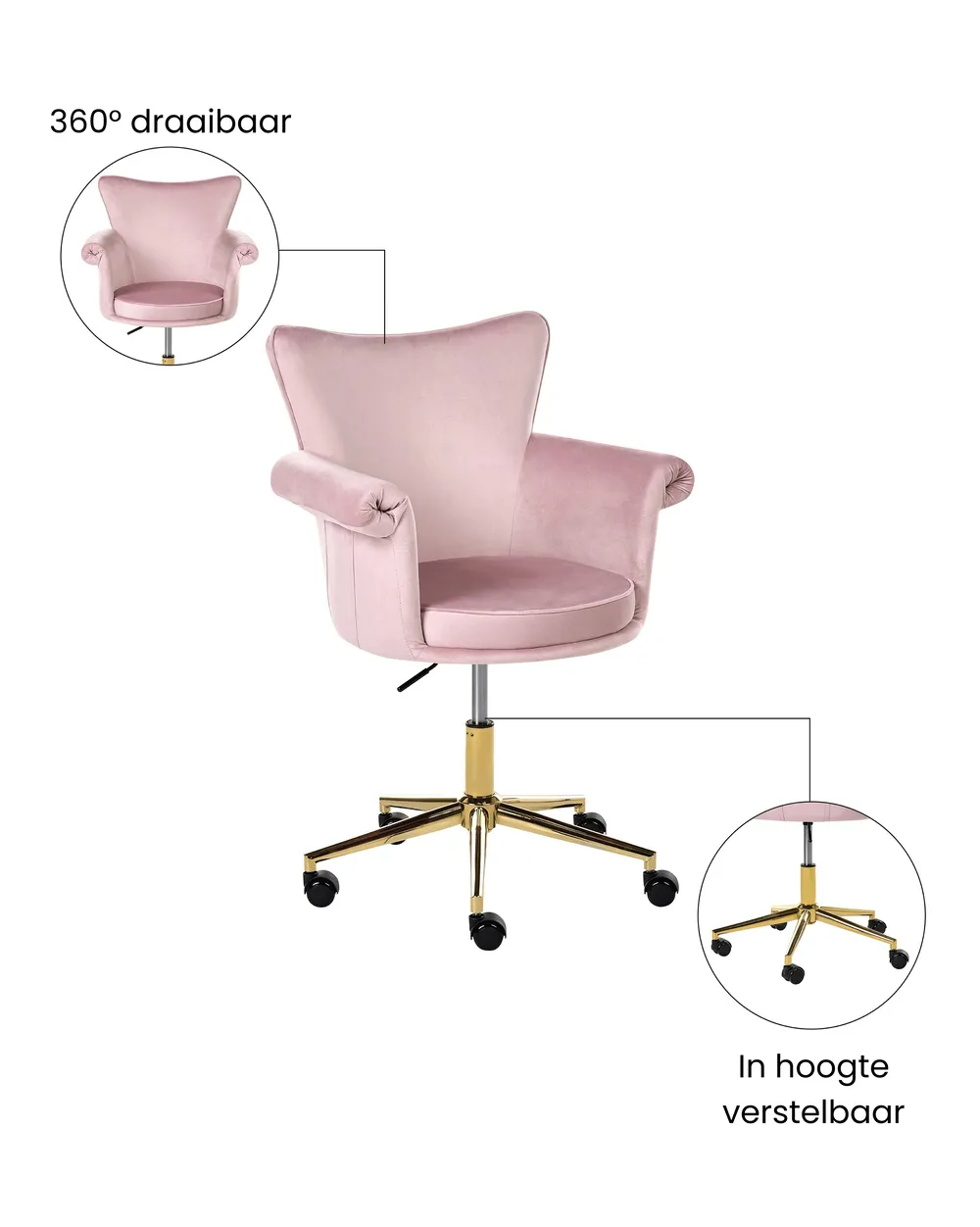 Bureaustoel VELENCIA Fluweel Pastelroze_1065148