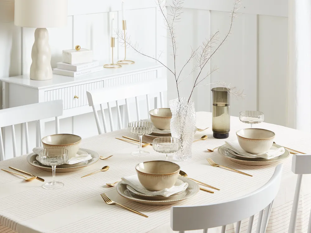Tafelservice 12-teilig CHERVIL Steinzeug Hellbeige_956506