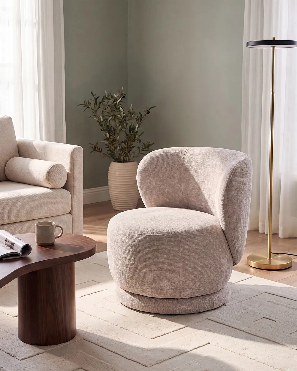Fauteuil pivotant BLOMMA Tissu chenille