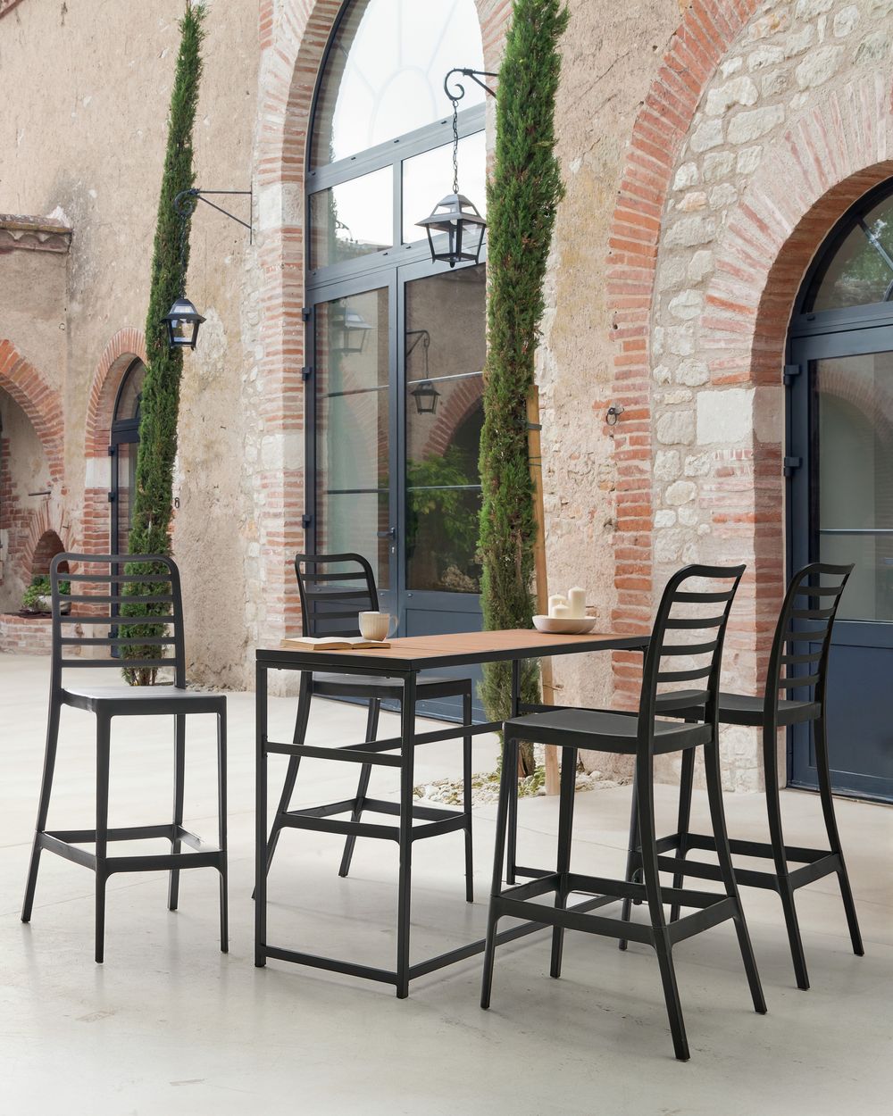 Set of 4 Bar Chairs SECEDA 2 in 1 Synthetic Material Black