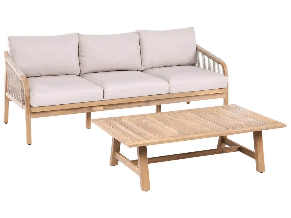 Gartensofa mit Tisch 3-Sitzer SUMBA Akazienholz Hellbraun