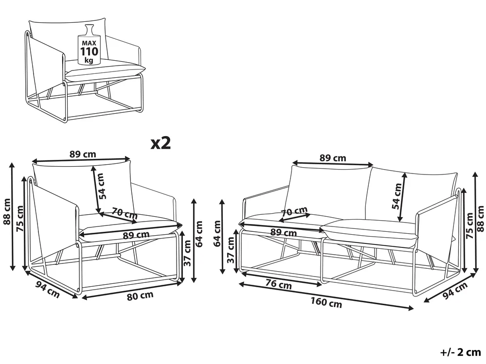 Gartensofa Set 4-Sitzer PONTE Metall Hellbeige_1014320