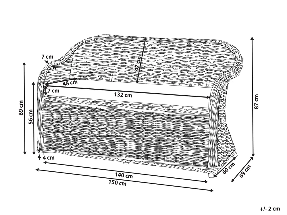 Gartenbank mit Auflage SUSUA 150 cm Rattan Naturfarben_957514