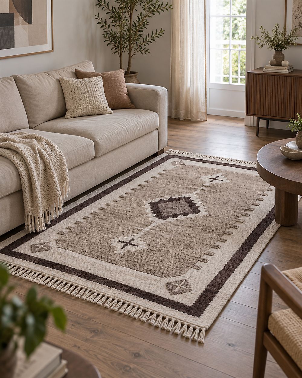 Rug GEYVE Beige 140 x 200 cm Cotton