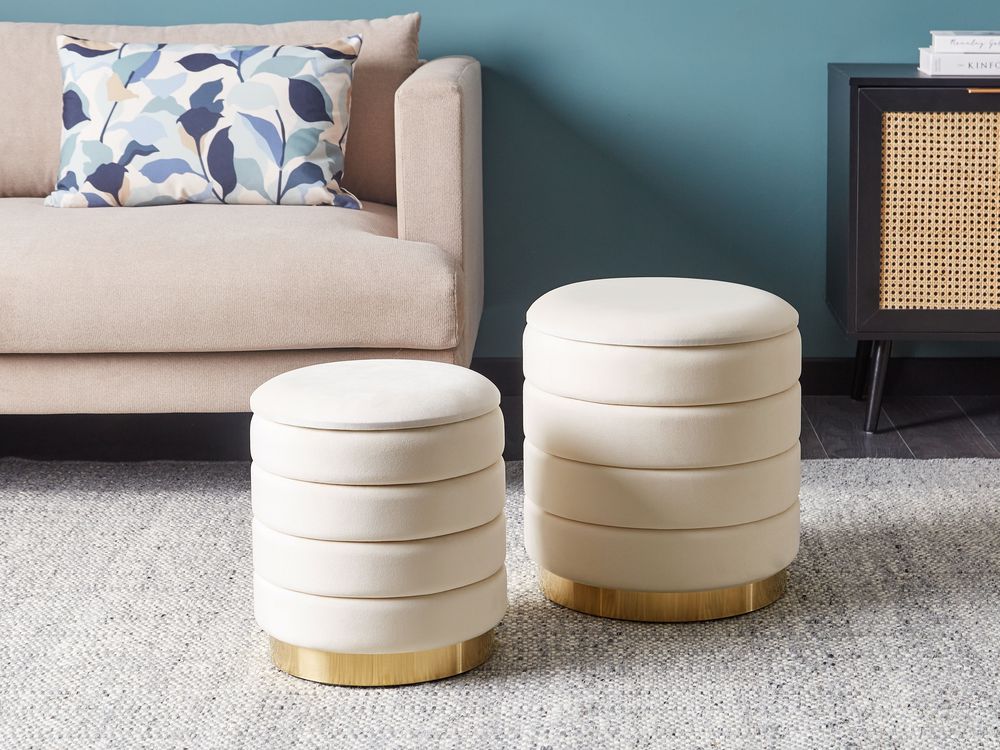Pouf mit Stauraum 2er Set GARLAND Samtstoff Hellbeige