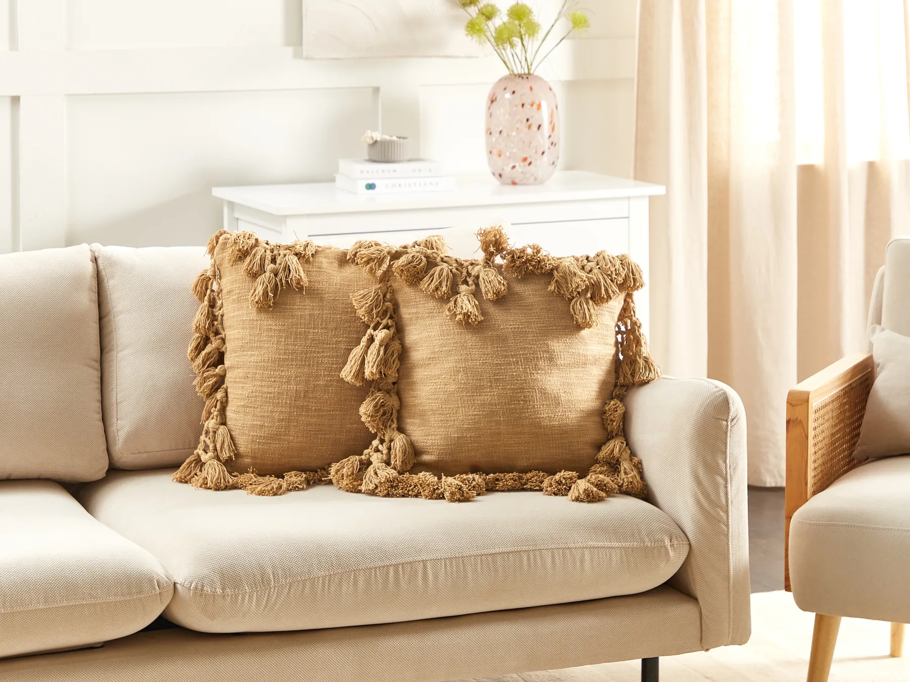 Dekokissen 2er Set OLEARIA 45 x 45 cm Baumwolle Beige Ohne Muster_914012