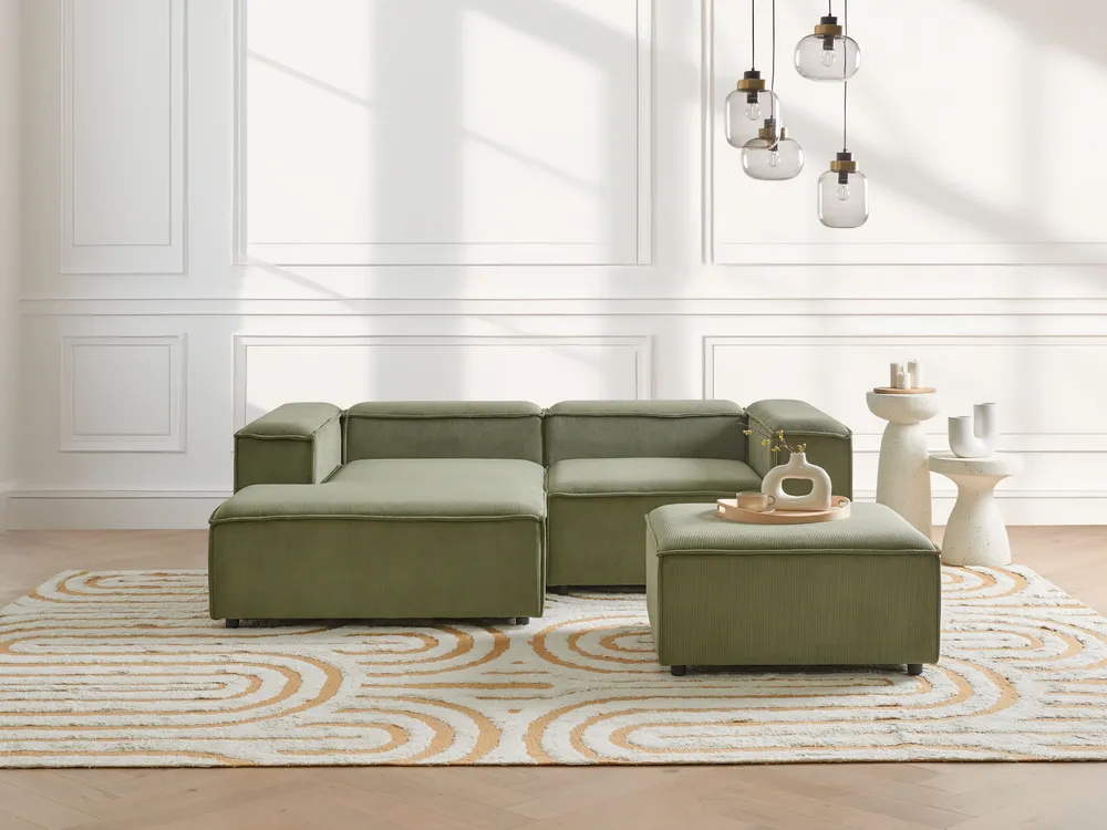 Modul Ecksofa 2-Sitzer ARDAL mit Ottomane Cord Grün rechtsseitig