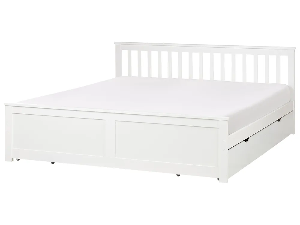 Bett mit 4 Schubladen OLENDON Kiefernholz Weiß 180 x 200 cm_954925