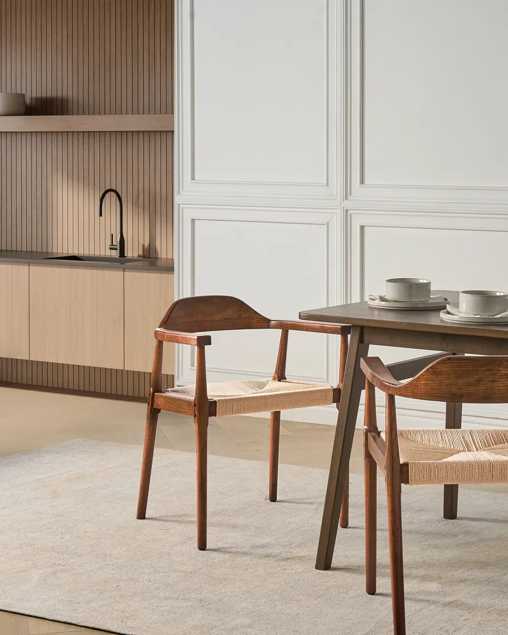 Lot de 2 chaises de salle à manger OAKDALE Bois Marron foncé/beige_1078495