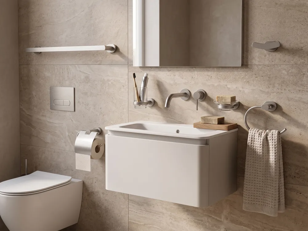 Badezimmerhalter Set 6-teilig TOCOPILLA mit Handtuchstangen und -haken Silber