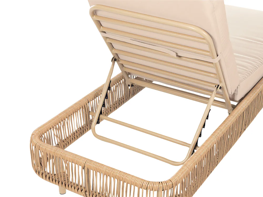 Sun Lounger with Cushion OSINI Reclining PE Rattan Beige_863908