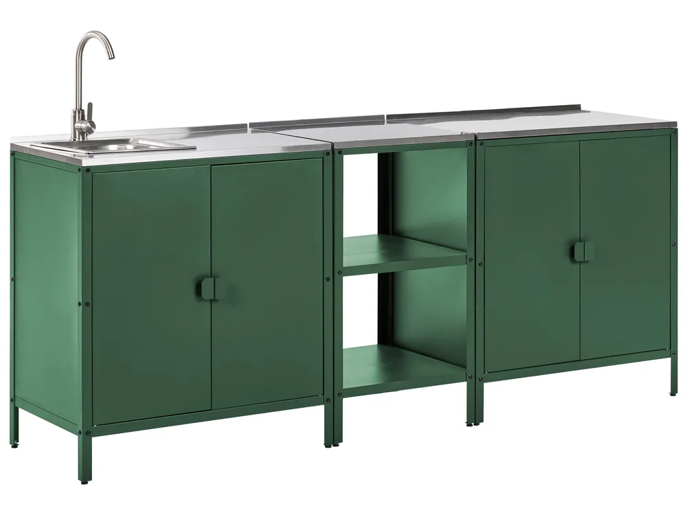 Outdoor-Küche 3er Set mit Spüle VILAMA Grün Metall