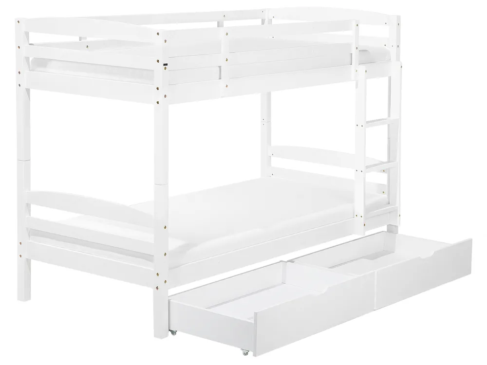 Hochbett mit Schubladen REGAT Kiefernholz Weiß 90 x 200 cm