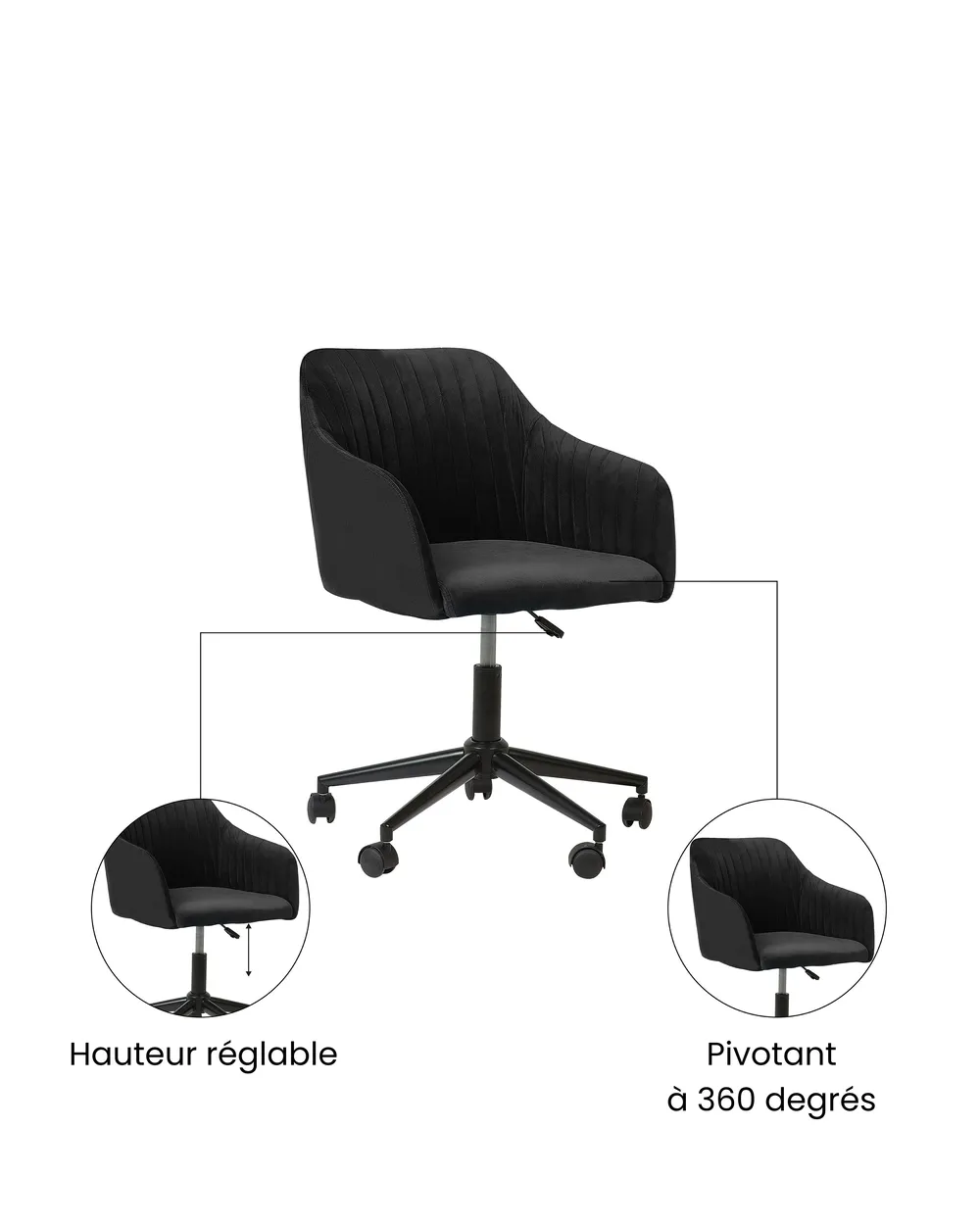 Chaise de bureau VENICE Velours Noir_1071540