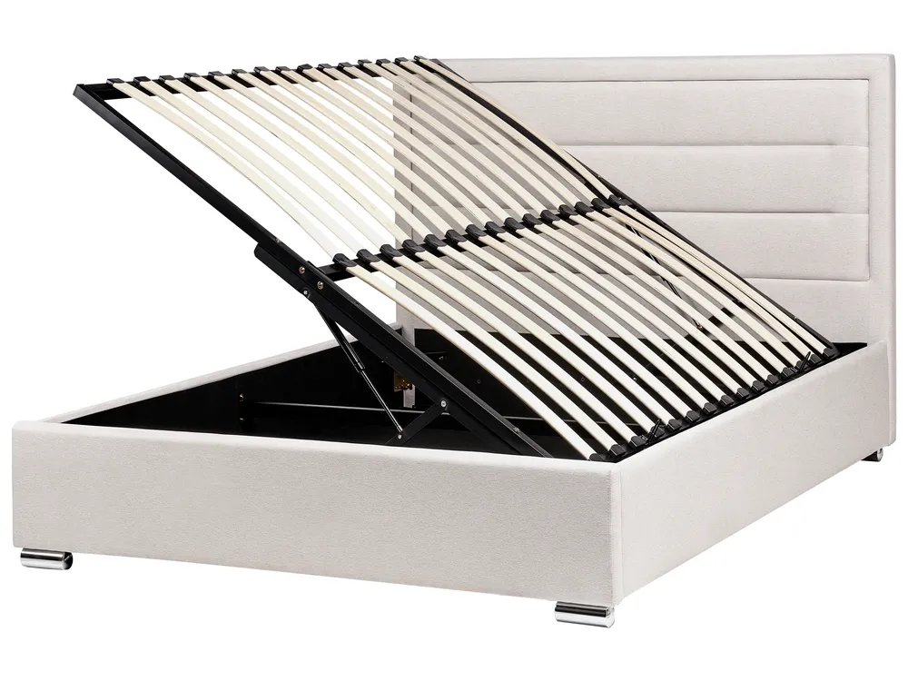 Bett mit Stauraum ROUEN Stoff Hellbeige 140 x 200 cm