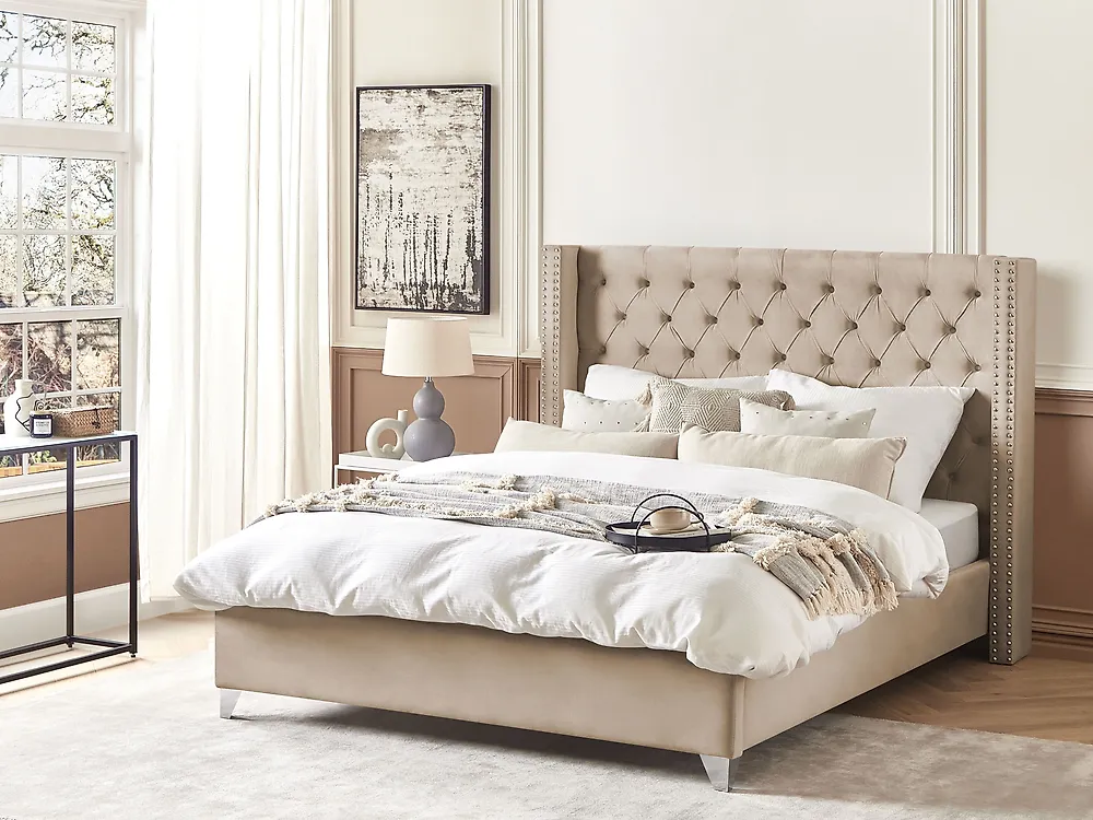 Bett mit Lattenrost Samtstoff LUBBON 180 x 200 cm Beige_1172058