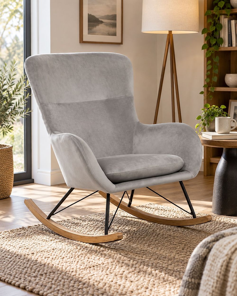 Rocking Chair ELLAN Velvet Light Grey