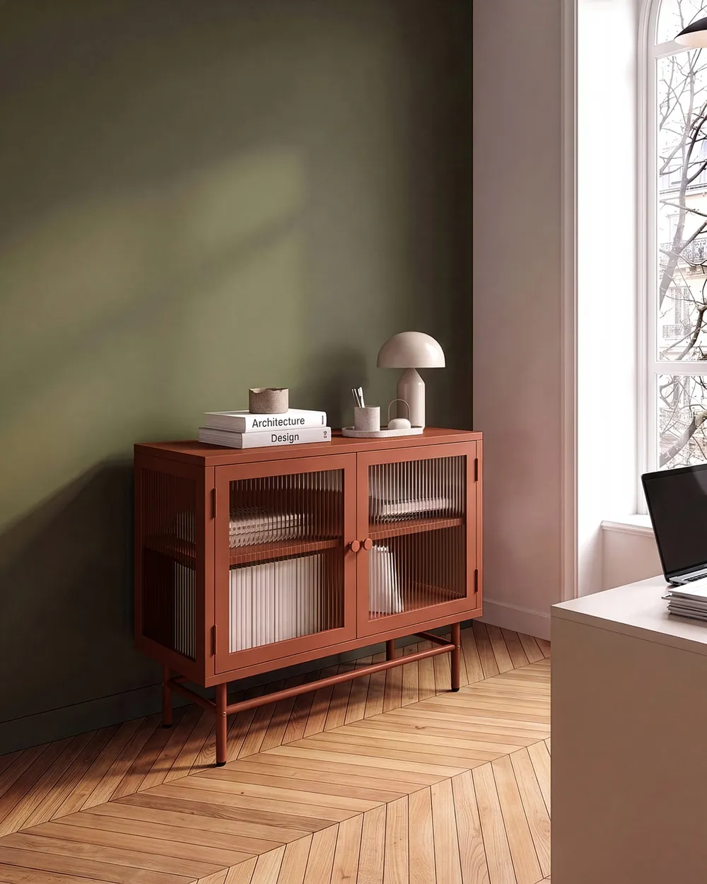 Sideboard mit Glastüren DEVON 77 cm Metall Goldbraun