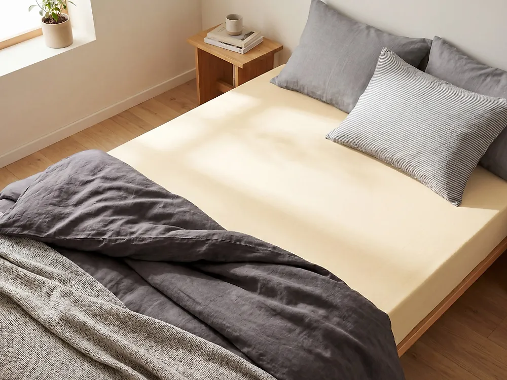 Fitted Sheet JANBU 90 x 200 cm Cotton Yellow_1179494
