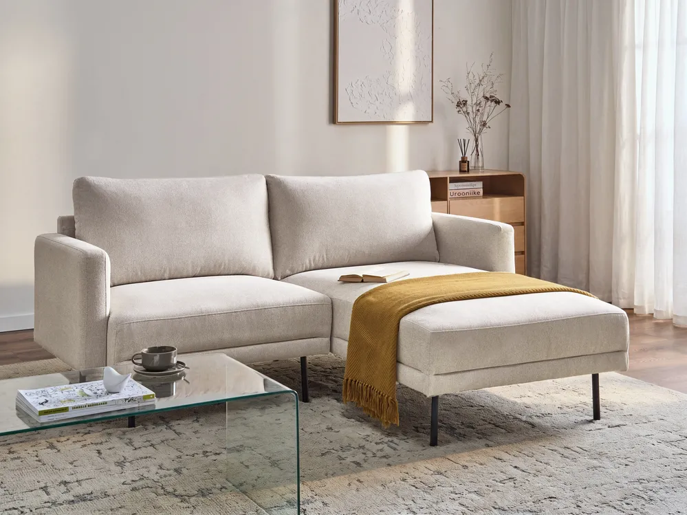 Ecksofa 2-Sitzer BREDA Stoff Hellbeige linksseitig