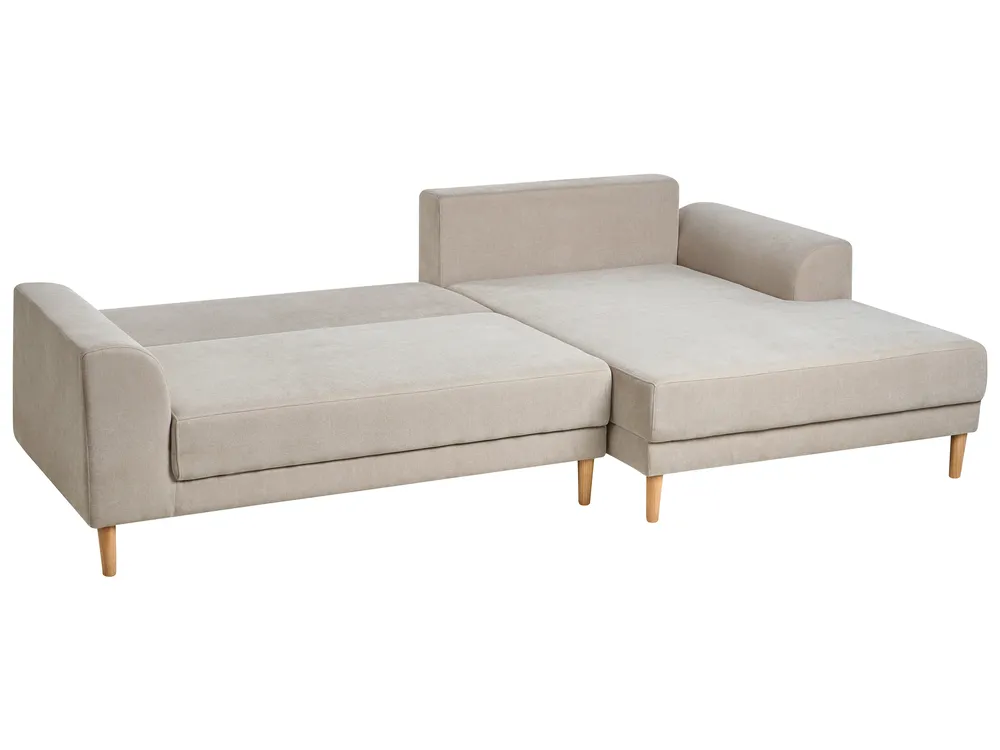 Eckschlafsofa 3-Sitzer NUBORG Chenillegewebe Hellbeige linksseitig_1017678