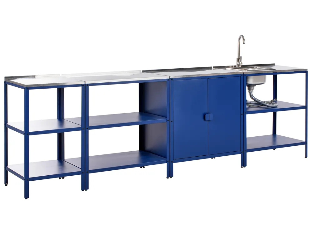 Outdoor-Küche 4er Set mit Spüle VILAMA Blau Metall