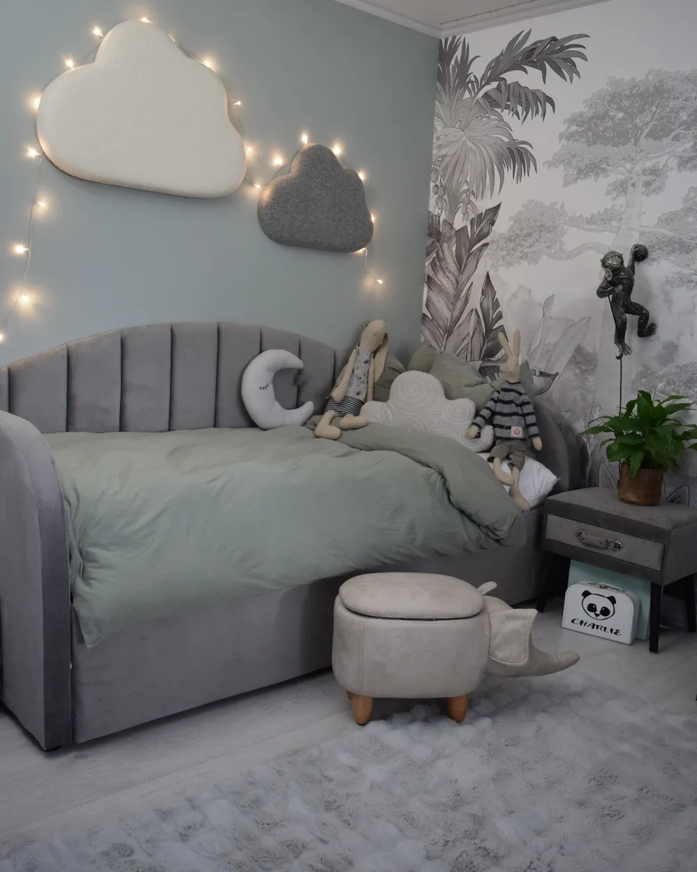 Ausziehbett Samtstoff EYBURIE 90 x 200 cm Grau_920211