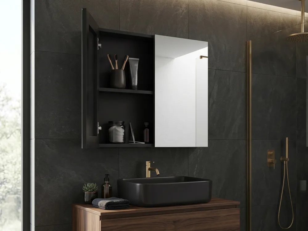 Bad-Spiegelschrank NAVARRA 80 cm 70 cm Schwarz