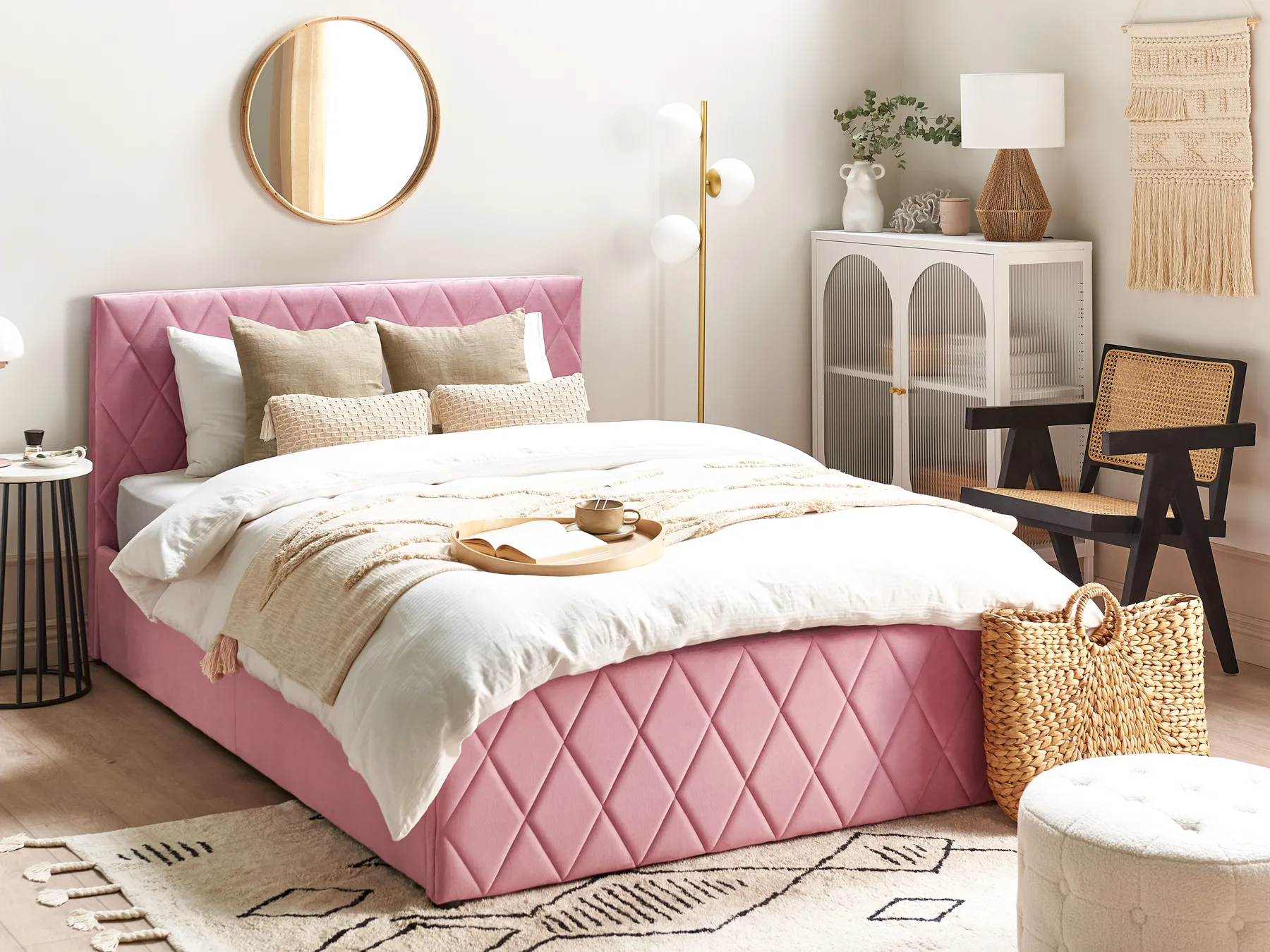Bett mit Stauraum ROCHEFORT Samtstoff Rosa 140 x 200 cm_857416