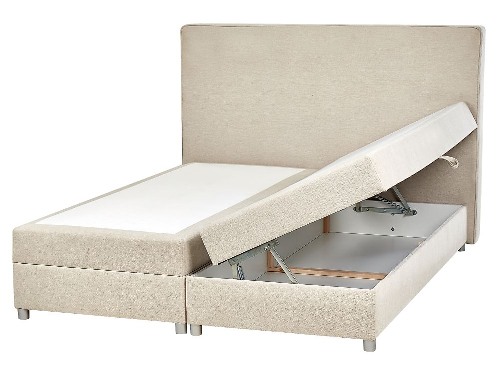 Divan Bed with Storage MINISTER Fabric Light Beige 160 x 200 cm (EU King Size)