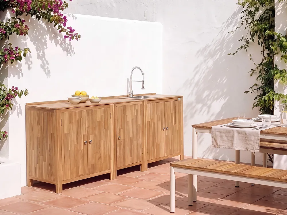 3 Piece Outdoor Kitchen Set with Sink VENOSA Brown/ Silver Acacia Wood_1155572