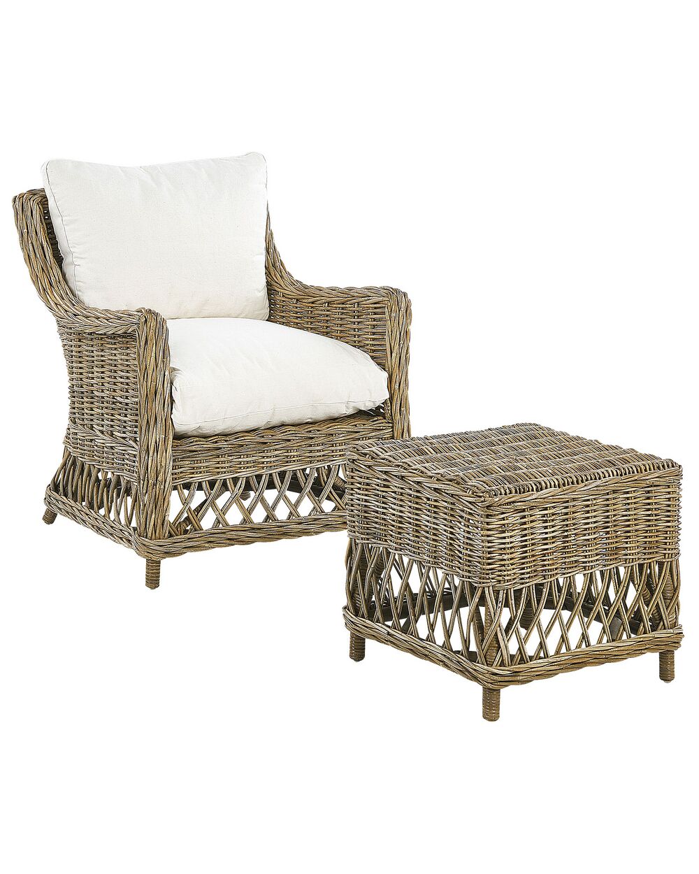 Garden Armchair with Cushions RIBOLLA with Footstool Rattan Natural