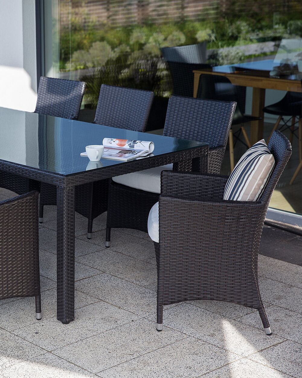 Set mit 2 Stühlen und Sitzkissen ITALY Polyrattan Dunkelbraun