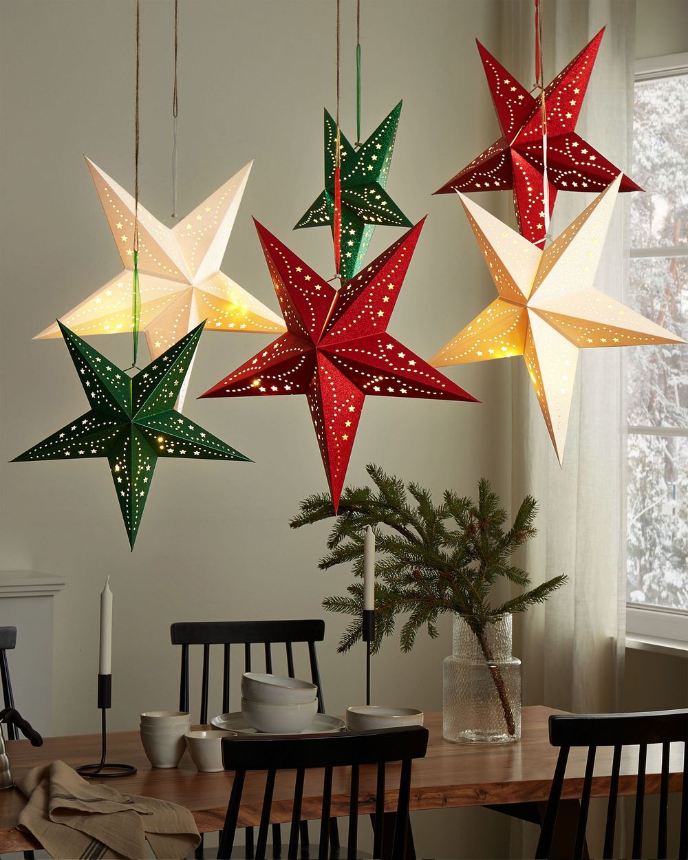 Set of 2 Hanging Decorations LED MOTTI 60 cm Star White