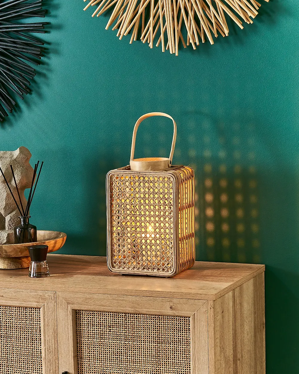 Laterne BANTUL 28 cm Polyrattan Naturfarben
