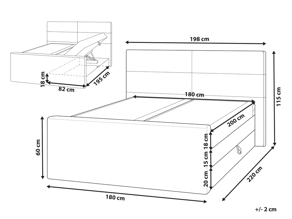 Boxspringbett mit Stauraum ARISTOCRAT Stoff Hellbeige 180 x 200 cm_873786