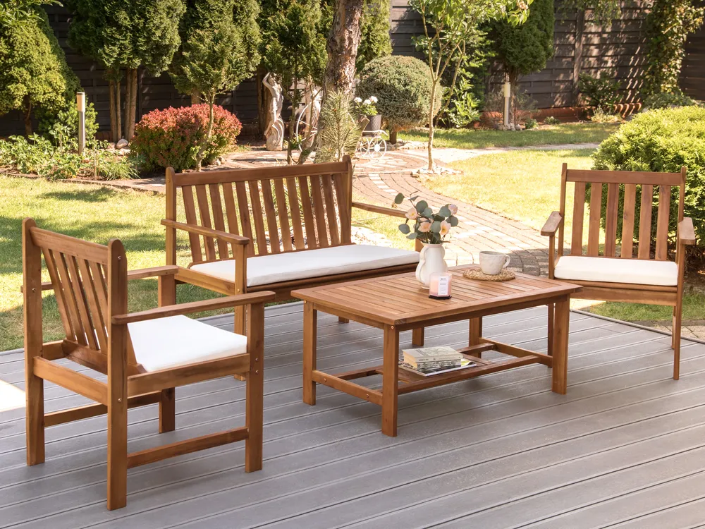 Garden Lounge Set with Table 4 Seater ALTIDONA Acacia Wood Off-White_922423